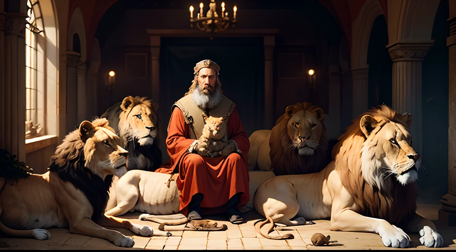 8k photo prophet Daniel with lions by his side