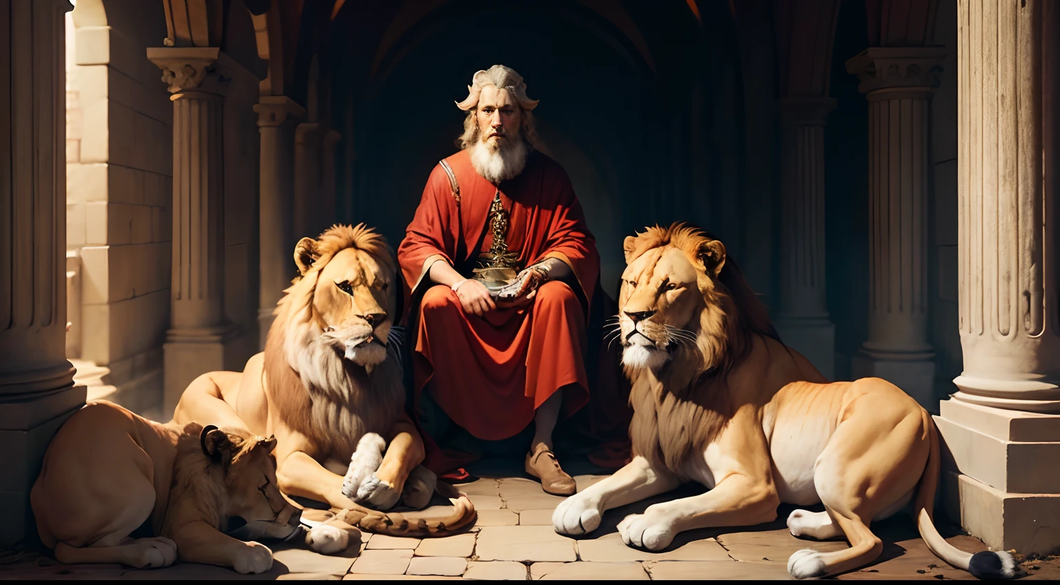 8k photo prophet Daniel with lions by his side