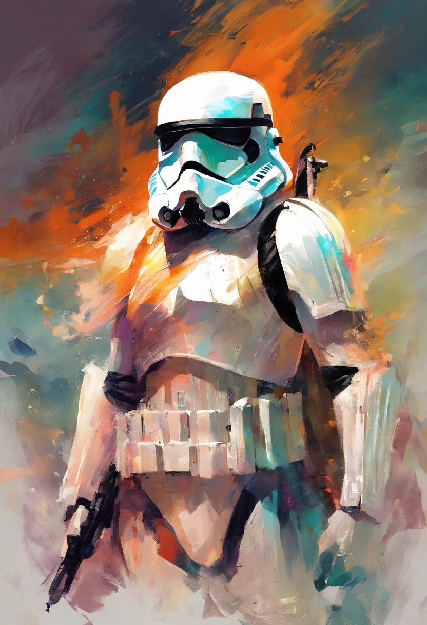 El dibujo de tinta Stormtroopers, Digital illustration, Comic strip style, acuarela, Estilo ArtStation, arte conceptual, 2 d illustration, por Peter Draw, por Carne Griffiths, por Wadim Kashin, cuerpo completo, centrado,detallado, Suave, dynamic pose