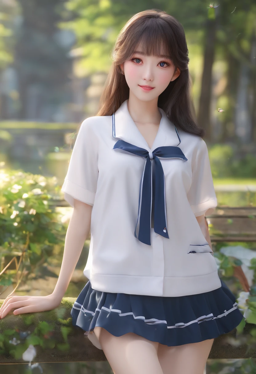 professional photo, hdr, dsrl, 4k, 1girl, beautiful korean girl, beauty face, age 17, slender body, long leg, pale skin, beauty body, long curvy hair, beauty eyes, walking with a cute white puppy, walking on Kyoto, no body on background, beauty face, beauty noose, beauty lips, beauty eyes, wearing a japanese high school uniform, no coat, no jacket, no vest