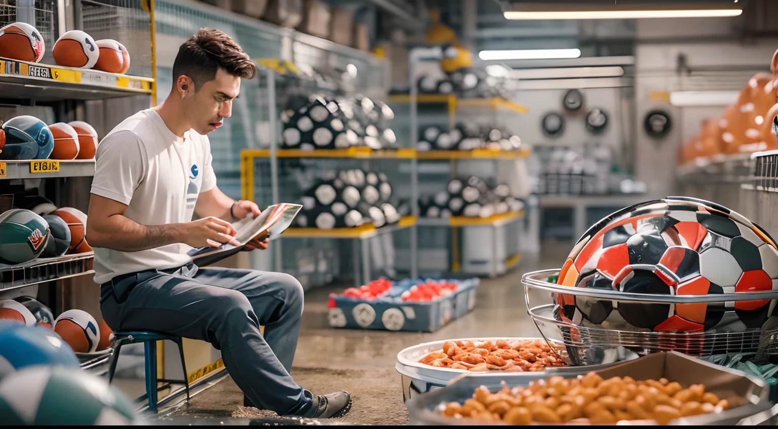 Inside the football factory Take a professional photo of the football manufacturing process Image with the best quality Art Manufacturing Process The picture in the manufacturing process shows a very realistic picture View in((Real Football Colors)) Real Football Colors.