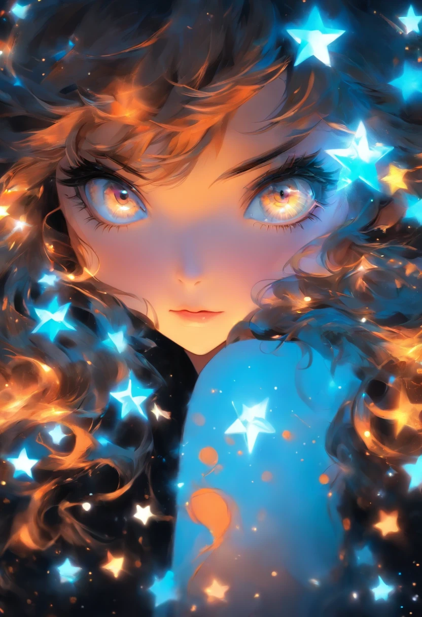 A beautiful fantasy style painting of a beautiful nude red haired woman with big messy hair, floating on a cloud gracefully laying on the cloud, wearing headphones, with moon light, twinkling stars and stardust, vibrant and colorful, full body shot, looking down at a small city at night, cityscape, colorful stardust, fantasy art style, rossdraws cartoon vibrant, cute detailed digital art, colorfull digital fantasy art, digital fantasy art ), glossy digital painting, rossdraws pastel vibrant, rossdraws 2. 5, rossdraws 1. 0