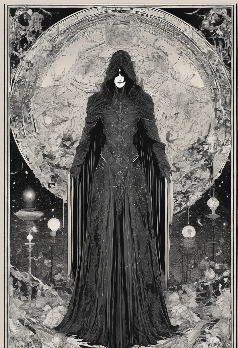 Neil gaiman art. 32k high resolution best quality unreal engine 5. #The Sandman is standing with Death#Death from the Sandman comic. They are looking into a cosmos of stars. The abyss of space and dreams and hidden nightmares. The Sandman is wearing the skull of a raven as a helmet