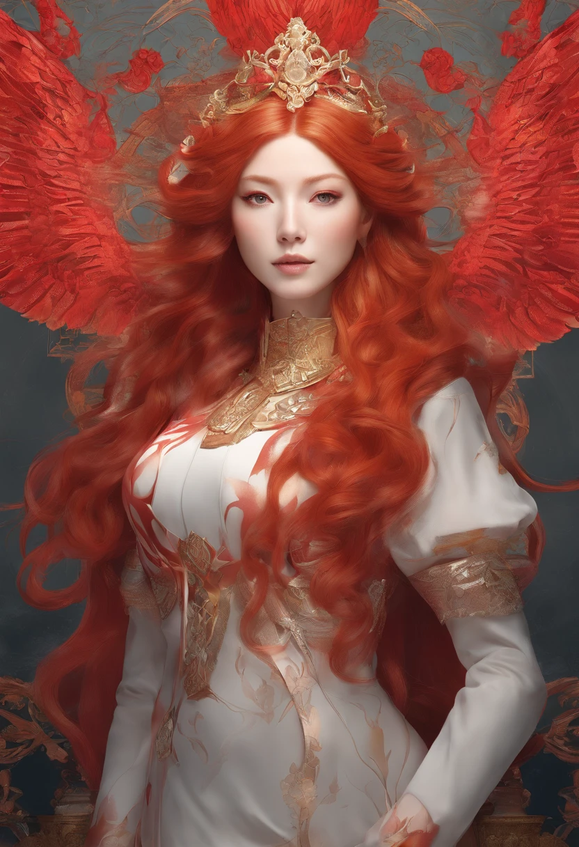 Portrait of a red-haired woman royal woman in several clothes, A hyper-realistic, Concept art, Intricate details, eery, Highly detailed, Photorealistic, Octane Render, 8 K, Unreal Engine. art by artgerm and greg rutkowski and alphonse mucha