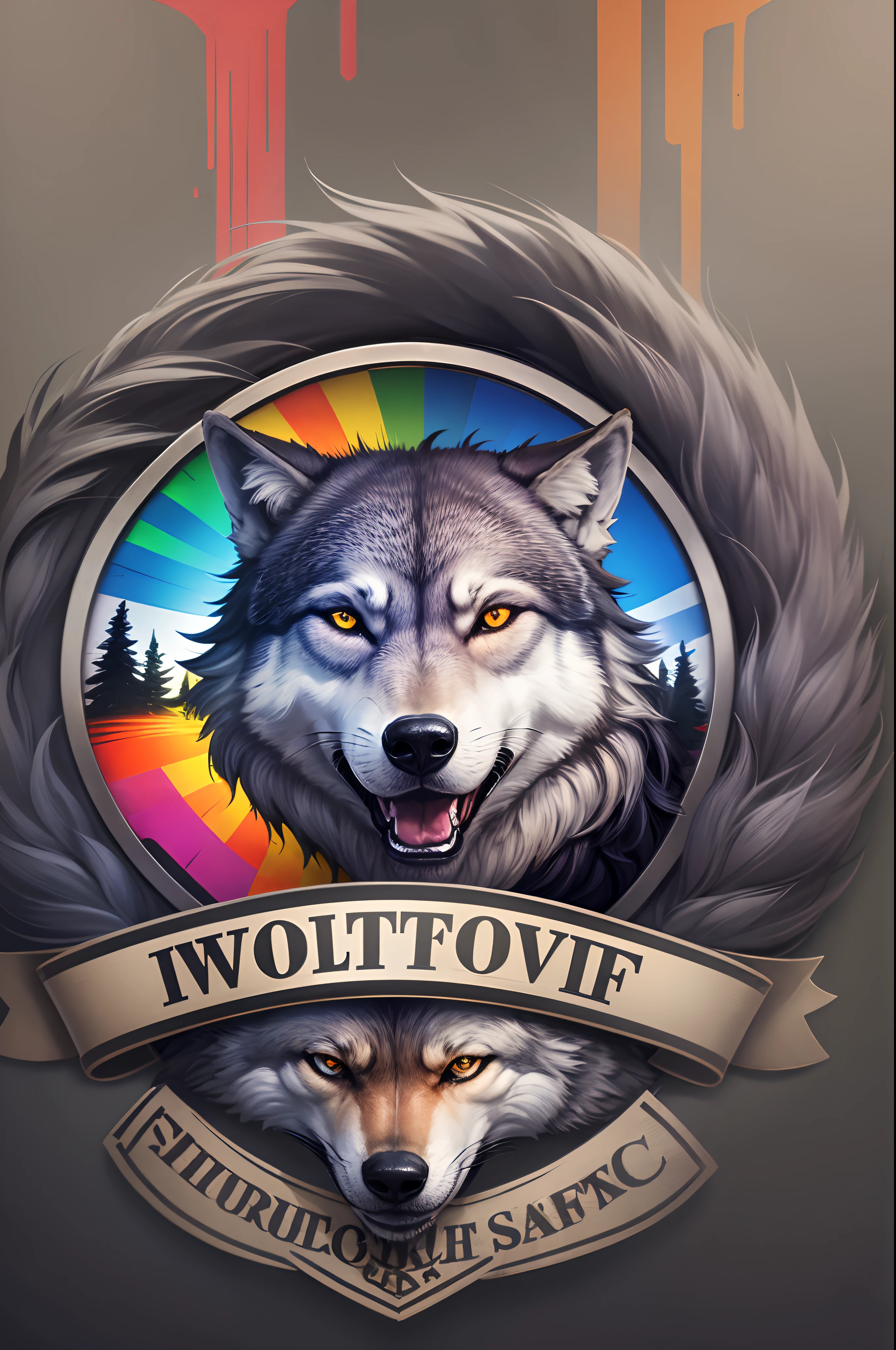 Simple coat of arms and rainbow pride wolf for security company, parte interna lisa "logo" "Wolf-Clan"