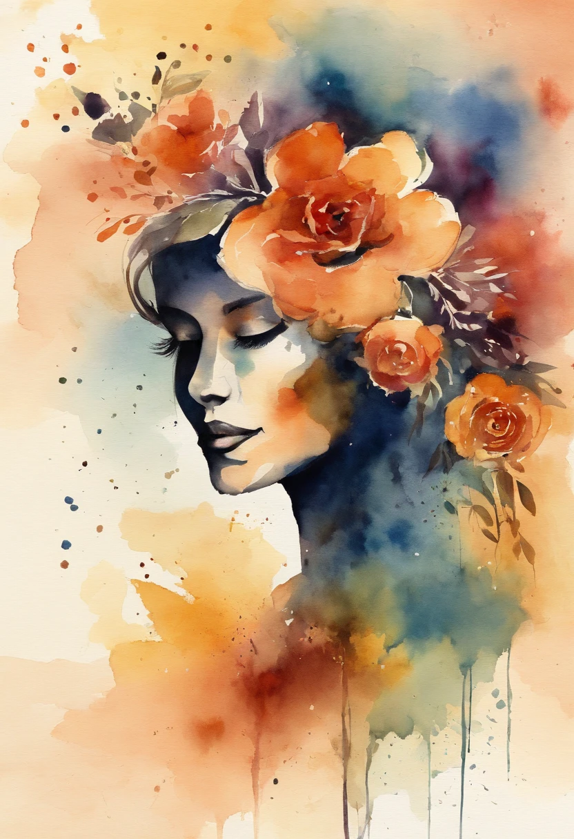 Silhouette of a loving mother in watercolor style, abstrair, Salpicos, vibrante, flores