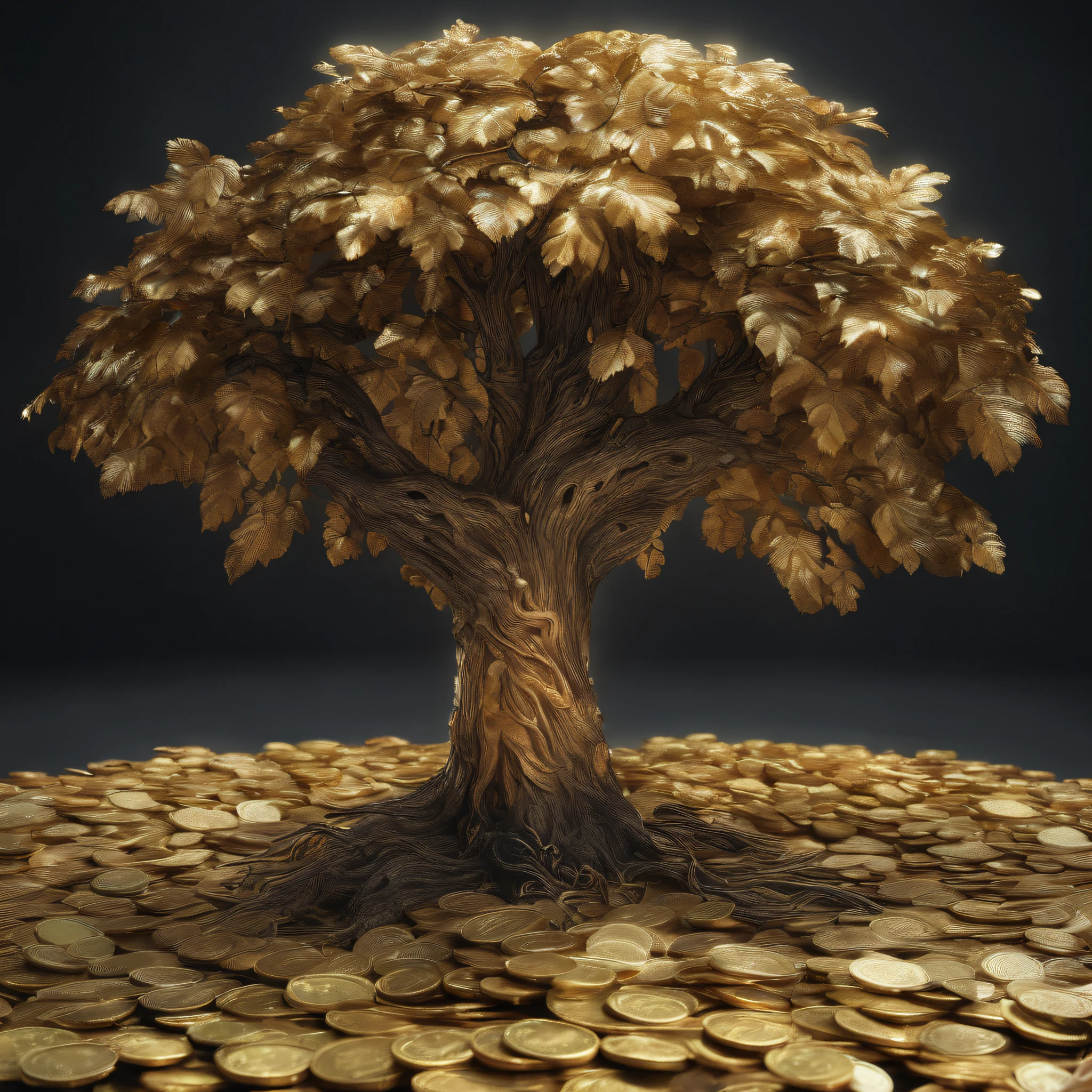 On the ground of gold coins,A tree grows,The tree is entangled in vines,Dark colors