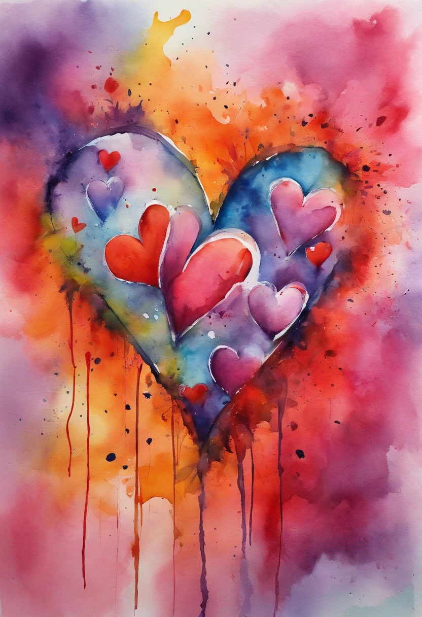 Love, hearts, abstract, splashes, vibrant, inspiring