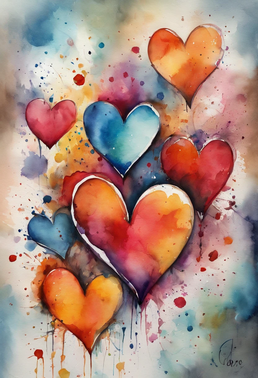 Love, hearts, abstract, splashes, vibrant, inspiring