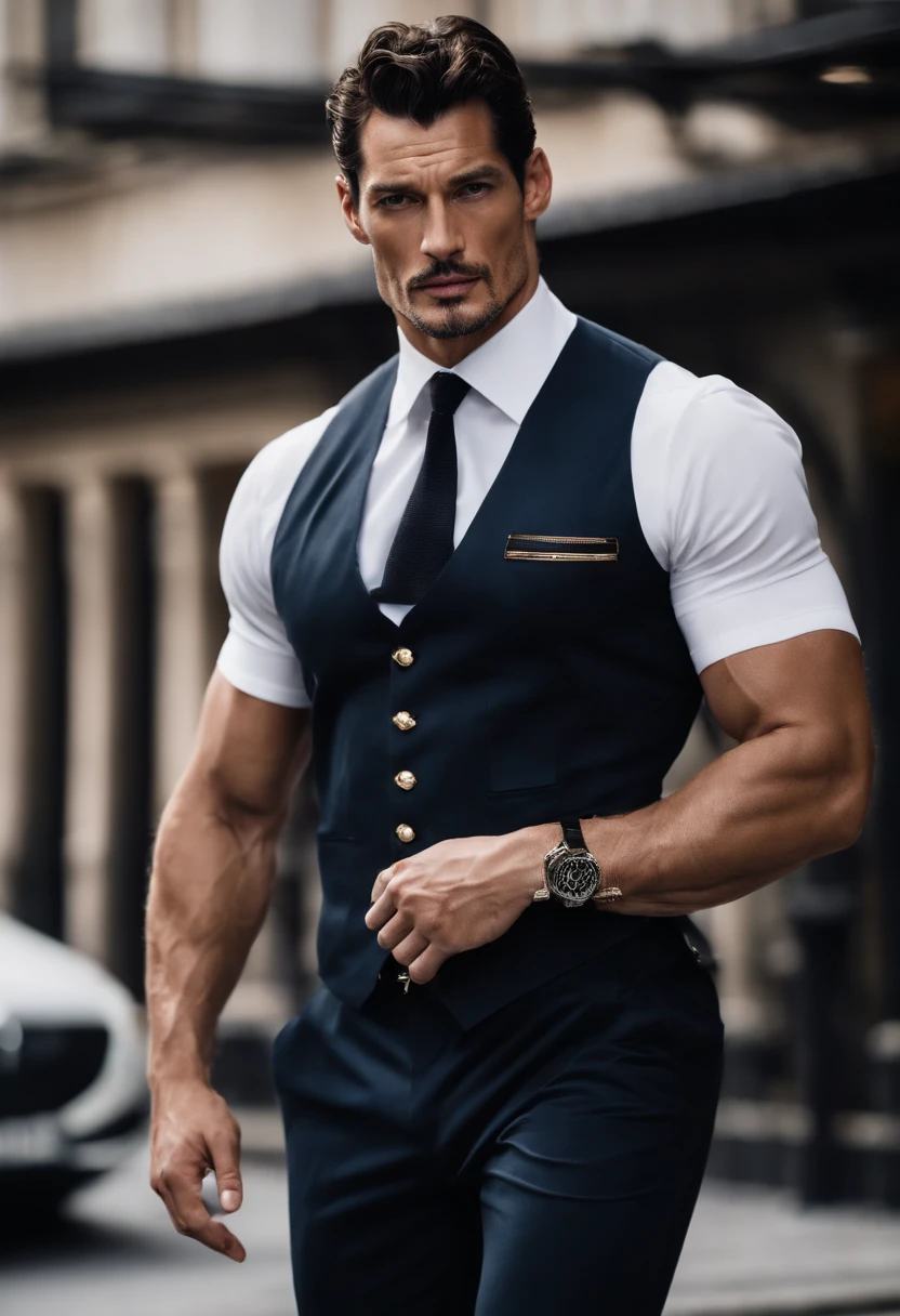 David Gandy jovem, vestido como um policial charmoso, [usando um colete a prova de balas], [Olhos brilhantes e expressivos], [maxilar cinzelado], [pelos faciais bem cuidados], [toned physique], [postura confiante], [olhar cativante], [impeccable style], [Fashionable police uniform], [roupa montada e sob medida], [corpo forte], [peitoral volumoso], [viril], [sexy], [Stylish appearance], [modern accessories], [Dynamic and engaging pose], [commanding presence], [distintivo policial elegante e brilhante], [attention to detail], [Attention-grabbing physique], [Charme juvenil], [Unforgettable charisma], [Flawless complexion], [energia radiante e vibrante], [atmosfera sofisticada], [Fundo Urbano], [Authentic and gritty scenery], [fotografia high-end], [cinematic quality], [professional lighting], [Shadows Dramatic], [cores ousadas e intensas], [Perfectly balanced composition], [Masterful artistic expression], [narrativa cativante], [Dreamlike aesthetics], [timeless elegance], [cativante e sedutor], [Narrativa intrigante], [elegante e suave], [unforgettable presence], [modelo de moda procurada], (melhor qualidade, 8K resolution, Altas), [fotorrealista]