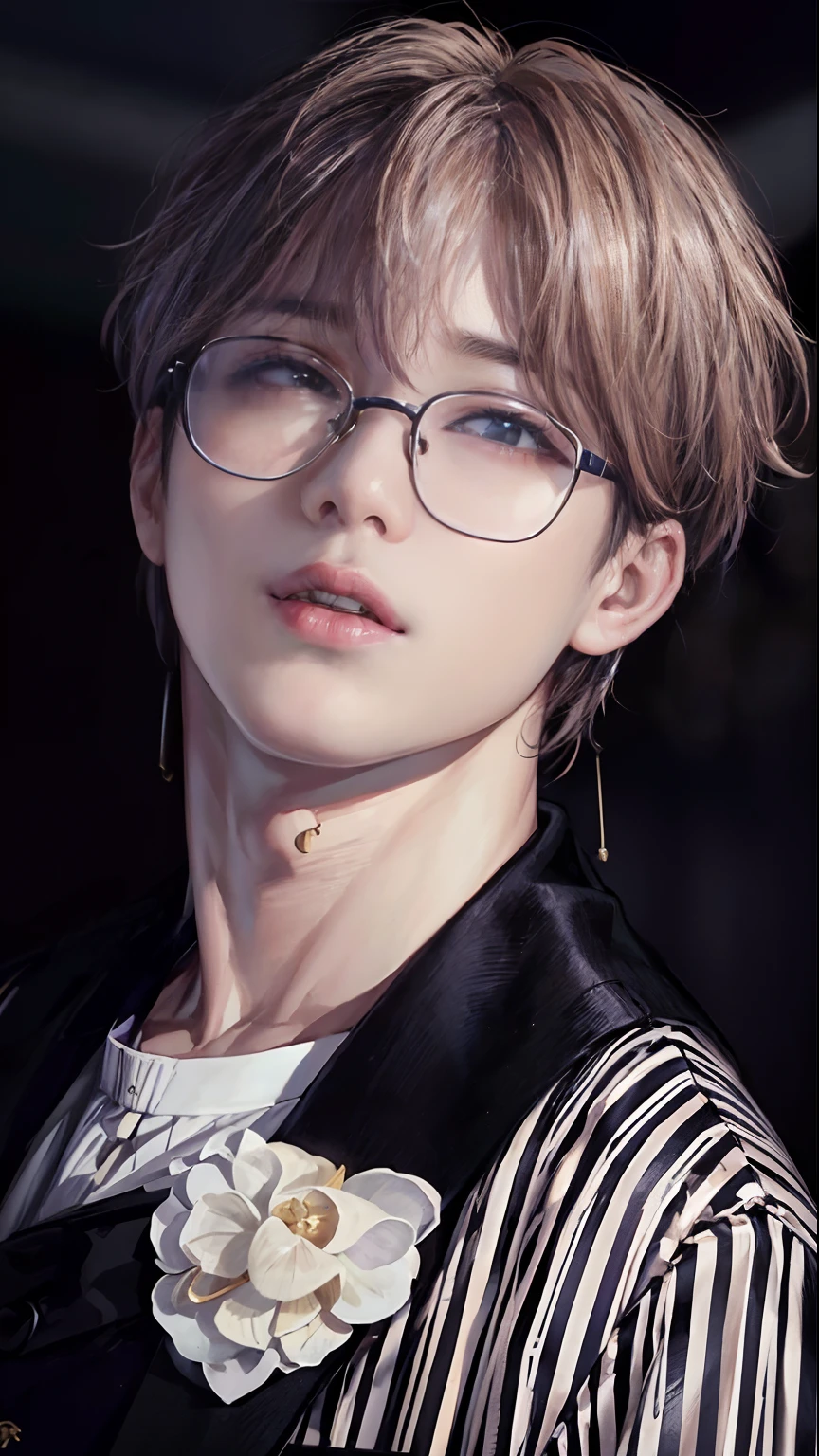 a close up of a person wearing glasses and a jacket, jimin\'s plump lips, park jimin, jimin\'s right eyelid swollen, jimin\'s grecian nose, jimin, cai xukun, accurate jimin face, black haired yoongi, jung jaehyun, yanjun chengt, ( ( eye glasses ) ), ✨🕌🌙, headshot profile picture