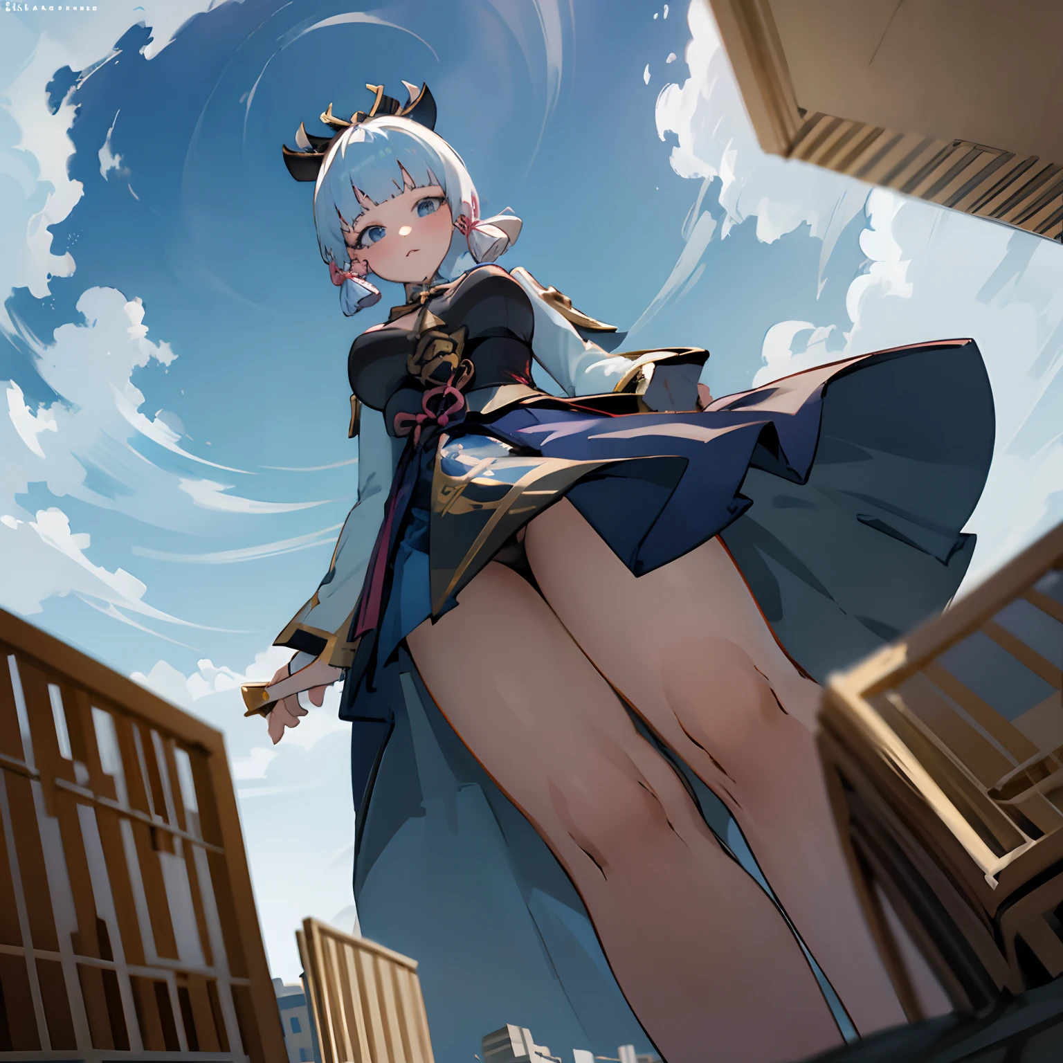Masterpiece, perfect face, best quality, highest quality, perfect face, beautiful girl, giantess, anime giantess, kamisato ayaka genshin impact, giantess woman , white hair, biggest breasts, viewed from below, low angle, blue eyes, giantess, indoors, inside, looking down at viewer, blushing, leaning towards viewer, bulging breasts, ayaka genshin impact, giantess, anime giantess, hot, sexy, beautiful girl, indoors, inside, leaning down, large breasts, bulging chest, flushed, lustful, giantess, sensual, low angle, giantess, lusting, anime giantess, giantess growth, growing, chest growth, flustered, breast spillage, bulging breasts, biggest breasts, huge breasts, flushed face, low angle, very low angle, growing larger, giantess growth, bending down, leaning down, leaning towards viewer, breasts dangling, giga breasts, no underwear, no bra, detailed outfit, accurate costume, genshin impact game, waist-up, ant’s eye pov, extreme low angle, 1girl