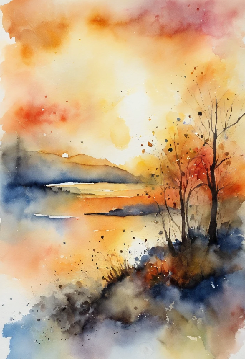 Light in the sky, aquarela estilo, splashes