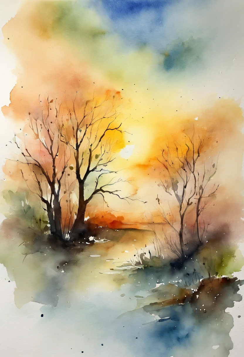 Light in the sky, aquarela estilo, splashes