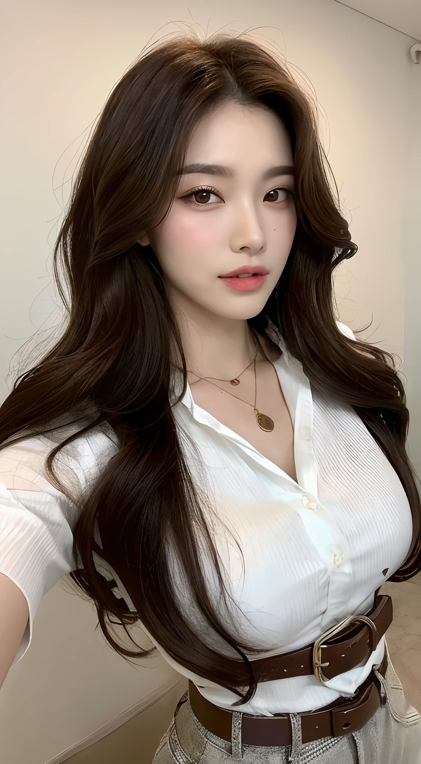 Witch costume、((top-quality、8k、masterpiece:1.3))、Crisp focus:1.2、Beautiful Women in Perfect Style:1.4、Slender abs:1.2、((Dark brown hair、huge tit:1.2))、(White button-up long shirt:1.1)、shrines:1.2、Highly detailed facial and skin texture、A detailed eye、二重まぶた