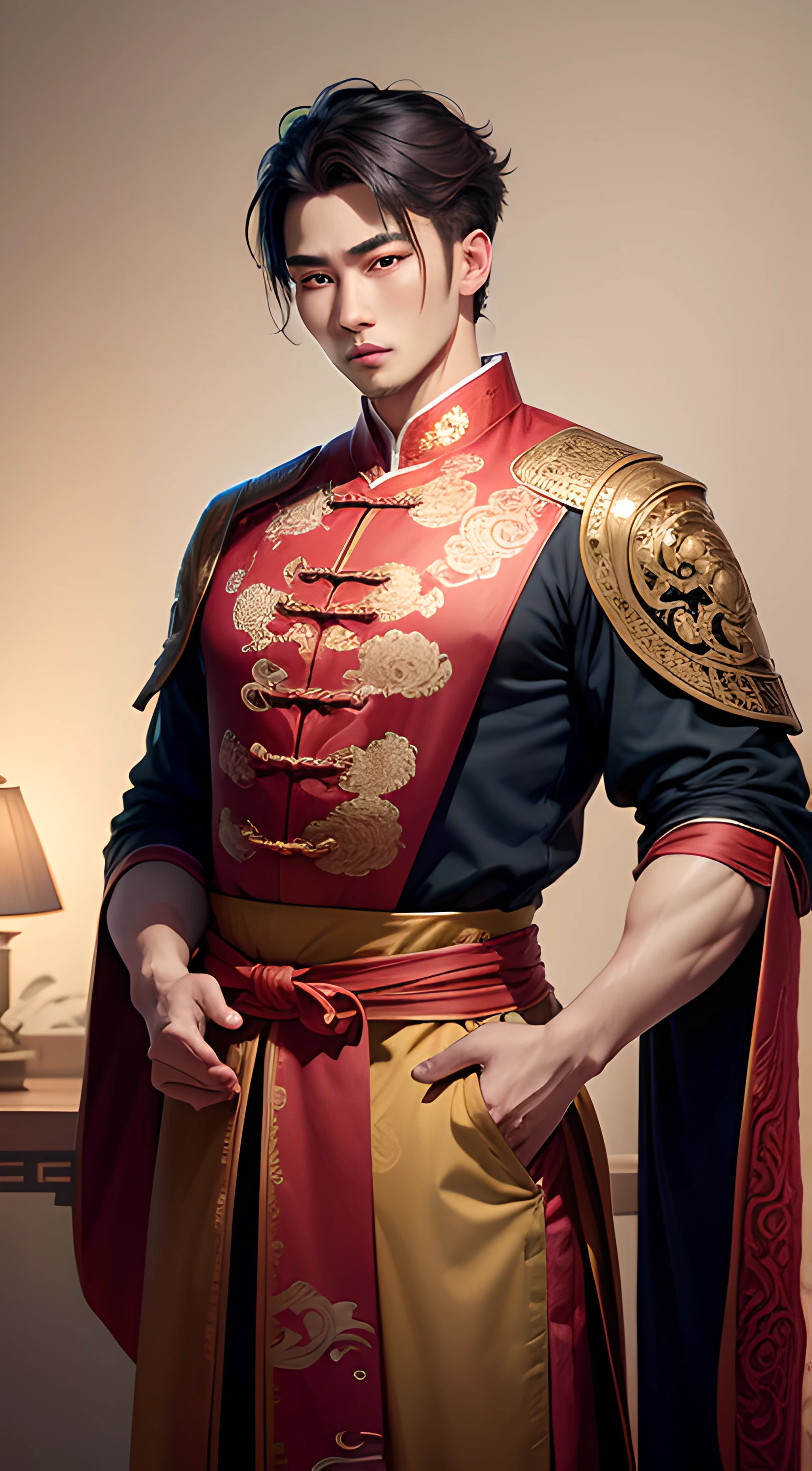 a sexy male in traditional Chinese dress, detailed face and body, big butt, extremely detailed, (best quality,4k,8k,highres,masterpiece:1.2),ultra-detailed,(realistic,photorealistic,photo-realistic:1.37),hyperrealistic, intricate details, cinematic lighting, rich color palette, dramatic pose, elegant, mysterious