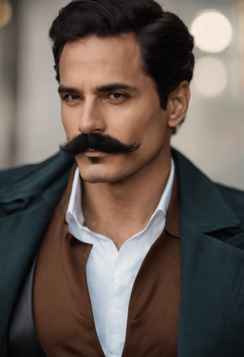Homem com bigode e bigode em frente a uma parede, Bigode mexicano, com bigode, bigode grosso, bigode fino, sem barba e bigode, sem bigode, com bigode aparado, cavanhaque, cavanhaque grosso, 30 anos, 38 anos,anime, estilo anime, realidade, realista