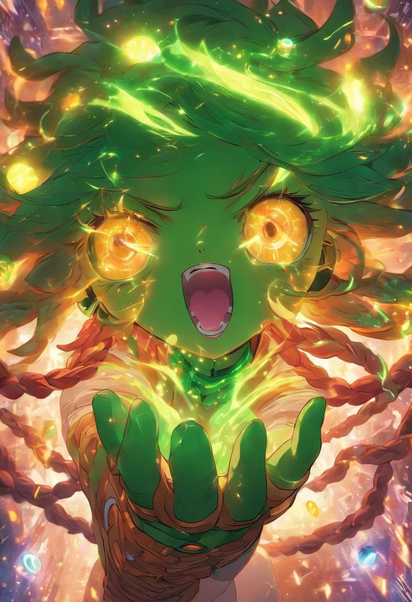 Chica peliroja con ojos verdes, cuchillas psionicas en sus manos estilo spelljammer