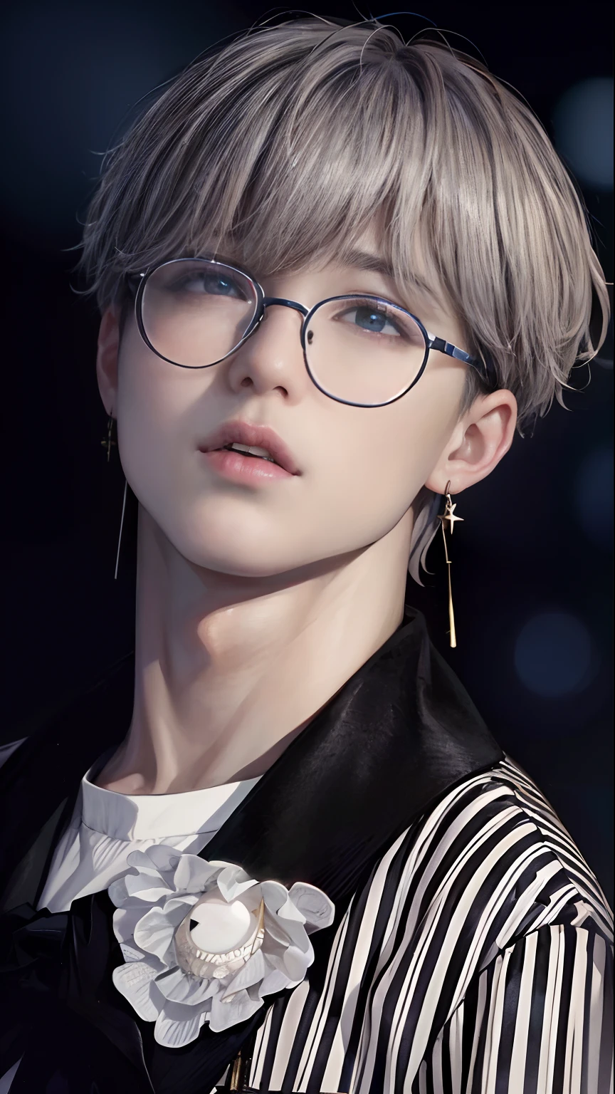 a close up of a person wearing glasses and a jacket, jimin\'s plump lips, park jimin, jimin\'s right eyelid swollen, jimin\'s grecian nose, cai xukun, jimin, accurate jimin face, black haired yoongi, jung jaehyun, yanjun chengt, ( ( eye glasses ) ), ✨🕌🌙, headshot profile picture