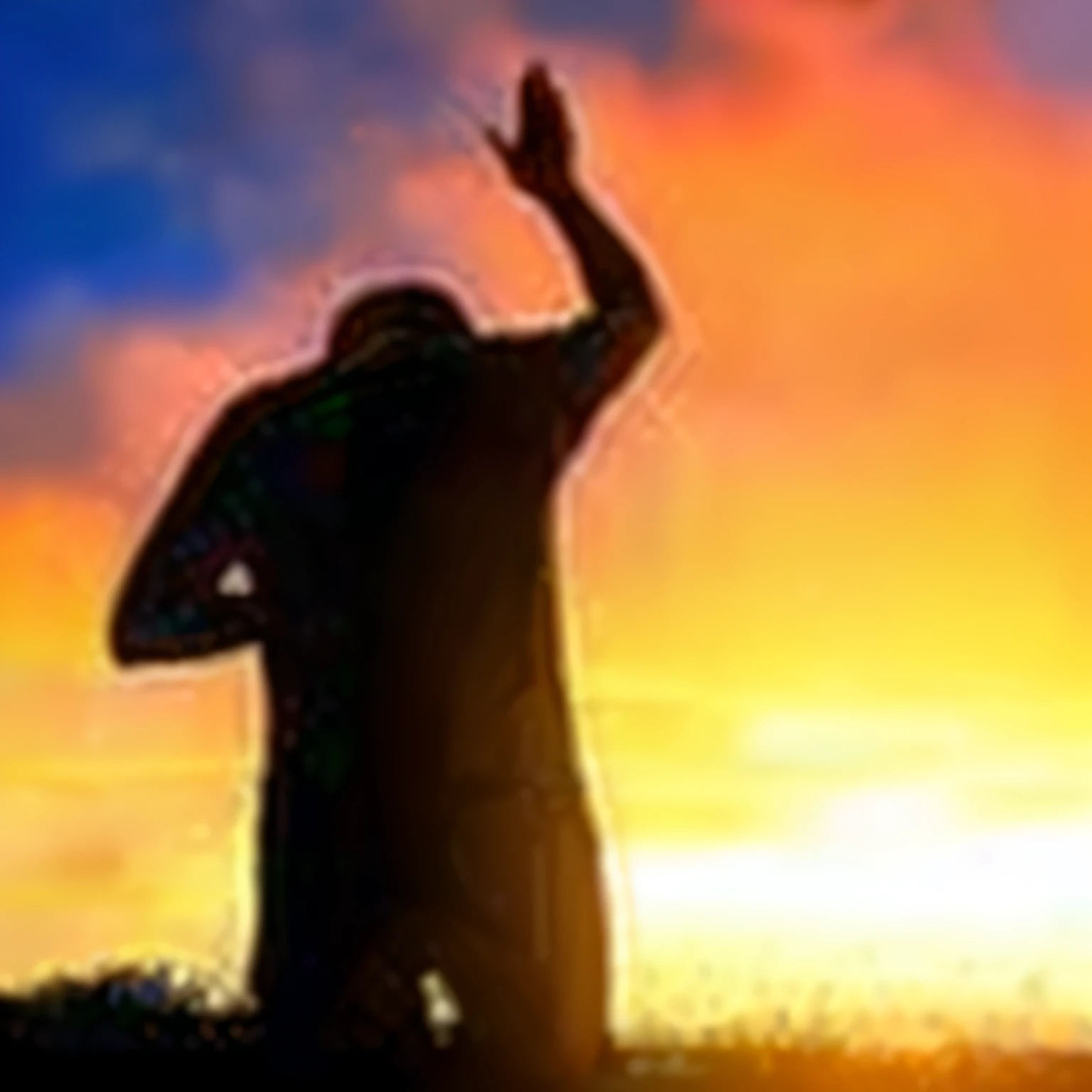 (a man on his knees in prayer), glossy dark skin, clasped hands, tranquil expression, soft light, stained glass window, religious iconography, peaceful atmosphere, divine connection, spiritual devotion, (faith, religion)