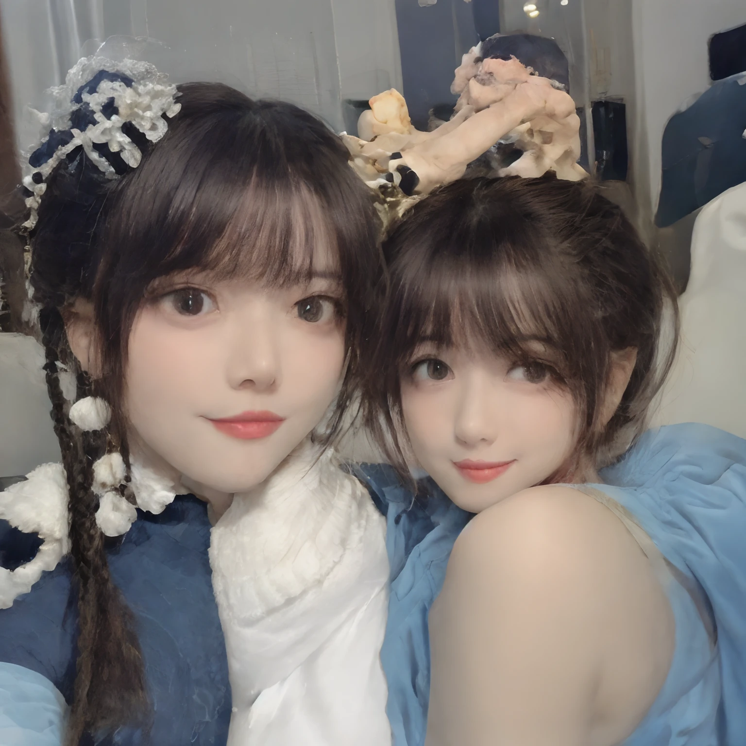 nsfw,1 girl,1 boy, (bedroom:1.2),lying, vaginal sex, cowboy shot, upper body, shiny skin,large breasts,chubby,(orgasm:1.4),open mouth,(steam:1.1),sweat, one side up, crossed bangs,(looking viewer:1.2), low angle shot , (from above,POV:1.4), upturned eyes, open legs, spread legs, (lying, on bed:1.2)(nsfw.pov)