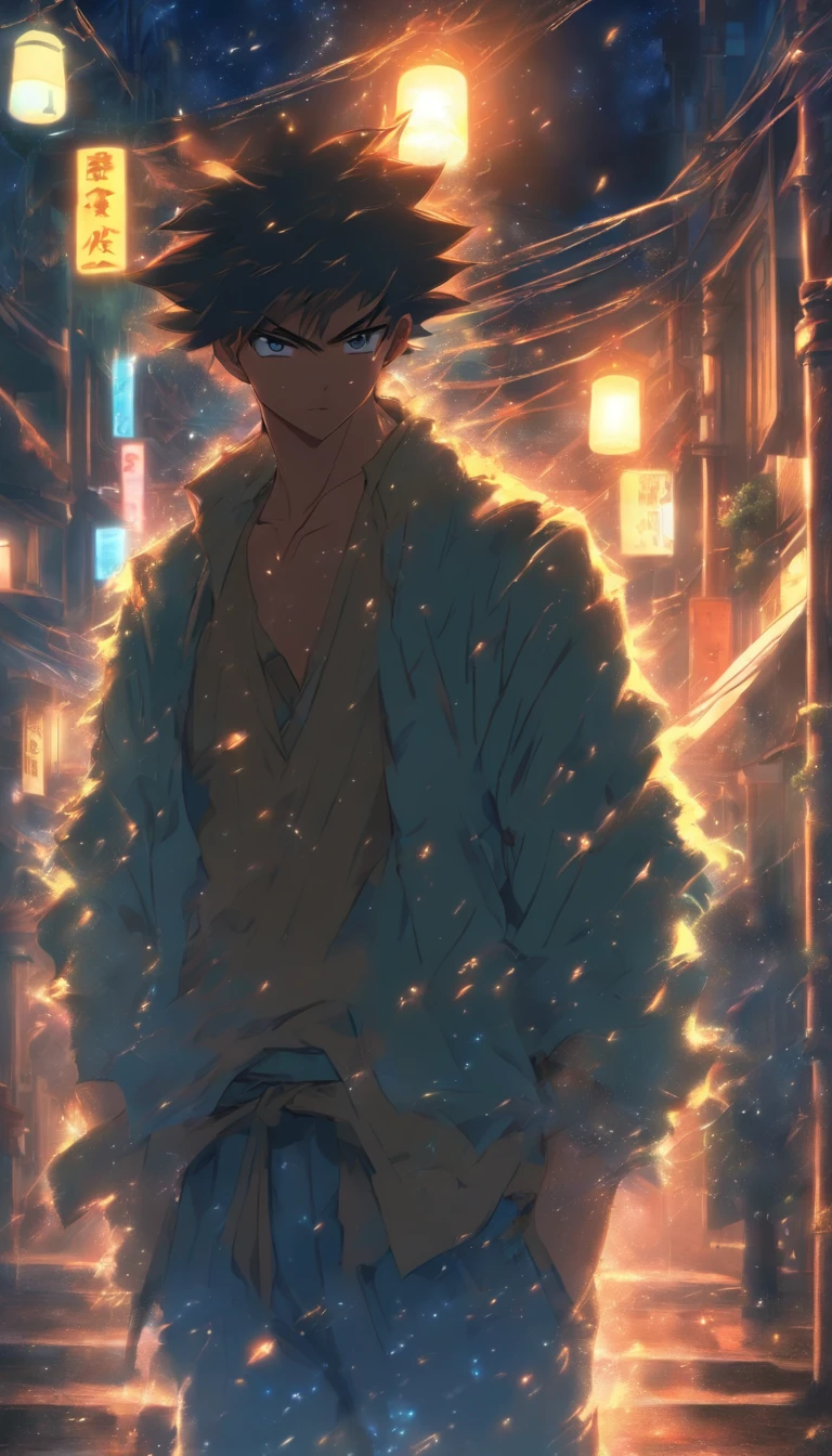 /Imaginez Prompt: Un homme en sueur et prudent, Look around in a dark street with dim street lamps, The wind blowing his clothes, ,32K, Best quality, Masterpiece, super detail, High Details, Par Makoto Shinkai ,In the style of the Stars Xing Xing Art Group, --niji 5"
