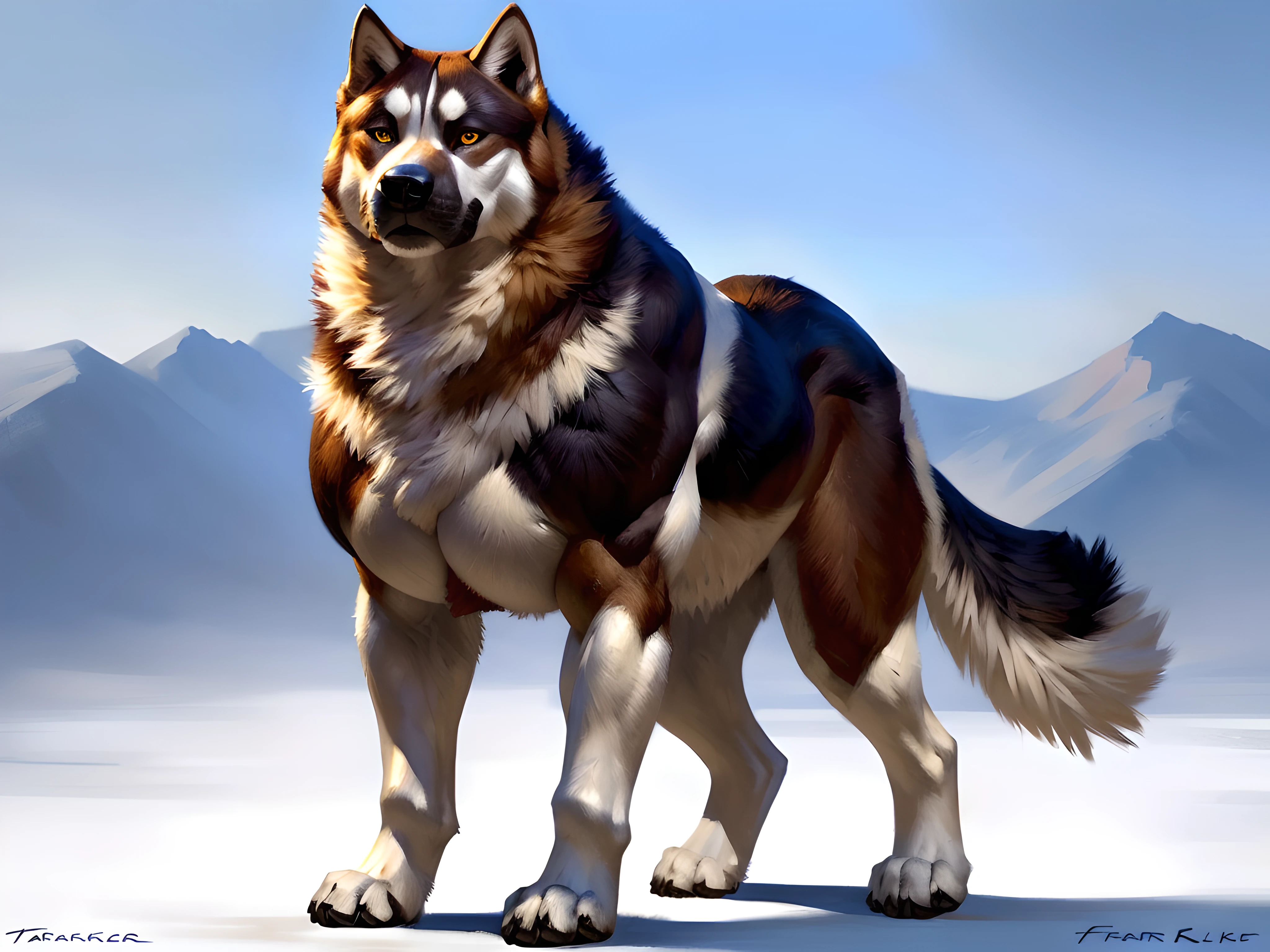 muscular feral akita posing for the camera, (brown fur:1.0). 4k, high resolution, best quality, perfect colors, perfect shadows, perfect lighting, posted on e621, (feral body, feral dog, quadruped dog:1.05), akita, solo, male, adult, masculine, (very muscular feral, buff feral, biceps, strong legs, very muscular legs, heavyweight, calves, thick build:1.4), (anthro pecs, large pecs, strong chest:1.8), correct anatomy, (photorealistic fur, detailed fur, epic, masterpiece:1.2), (white background), sexy shadows, (by Taran Fiddler), (by echin:0.6), (detailed eyes, golden eyes:1.2), impressive physique, serious face, strong chest, (full body:1.0), (shiny muscles, shiny fur:1.3), short fur, veins, taut muscles,