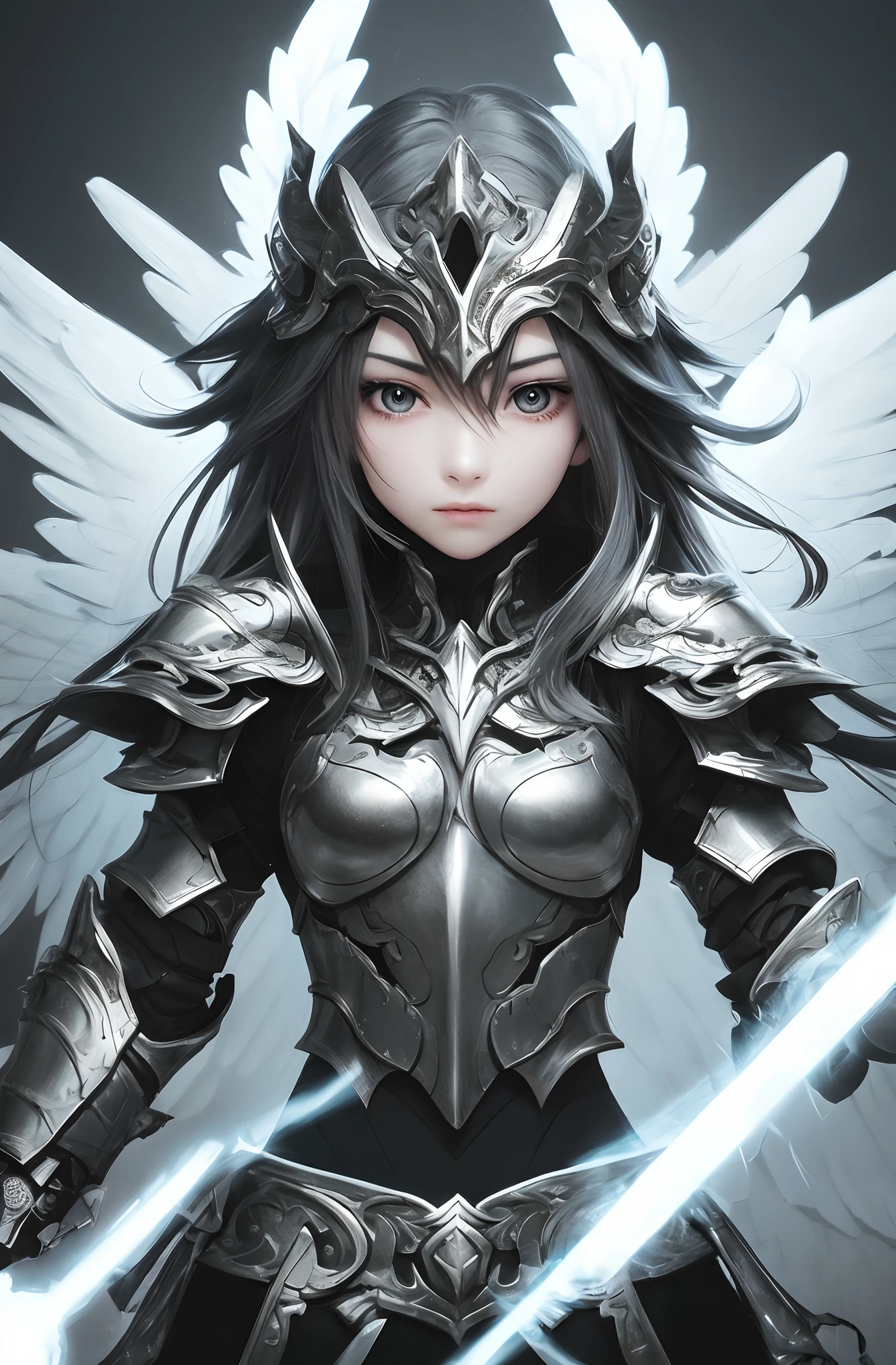 Beautiful angel with magic battle armor