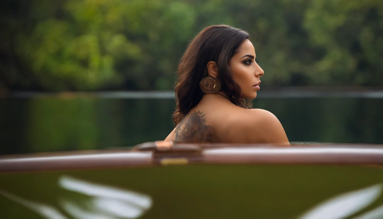 Foto hiper-realista e detalhada de Anitta completamente nua, corpo inteiro, em cima de uma laje e sorrindo, olhar sensual, NSFW