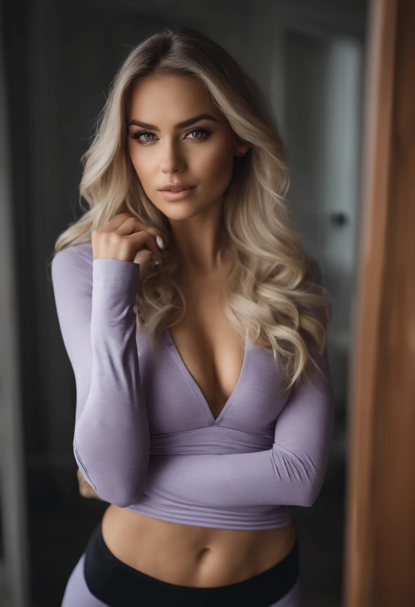 Femme en soutien-gorge de sport et leggings, Grande silhouette parfaite, fille sexy aux yeux bleus, Portrait Sophie Mudd, Portrait de Corinna Kopf, cheveux blonds et grands yeux, selfie of a young woman, Les yeux dans la chambre, Violet Myers, Maquillage Orn, maquillage naturel, Look directly at the camera, Visage avec Artgram, dezentes Maquillage, De superbes photos du corps entier, dans une chambre, Fission