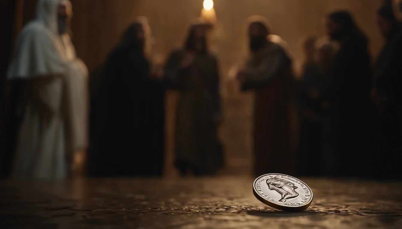 the Pharisees show the coin with Caesar's picture of Jesus Christ.