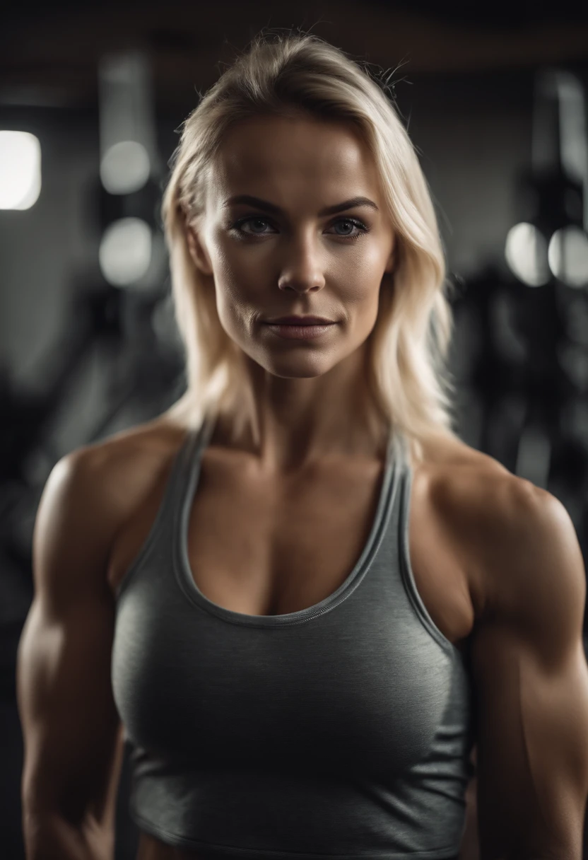 blonde European fitness woman skinny with feminin muscles