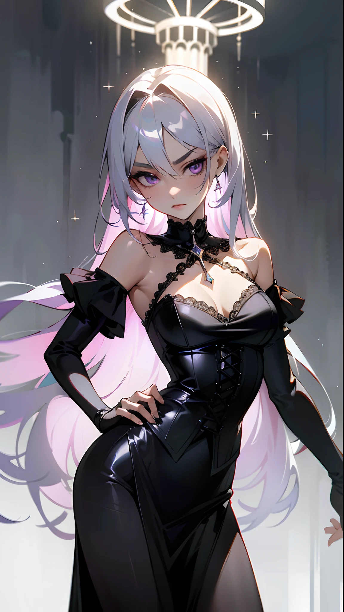 masutepiece, Highest Quality, (Perfect face:1.1), (high detailing:1.1), (ultradetailed eyes), Dramatic, superfine illustration, Extremely detailed,1girl in, (pale skin),Smile, Open mouth,gloweyes,pinkhair, (Twin-tailed),Ethereal eyes, pink eye,(light eyebrow),blush, Solo,, Pouty lips,Cinematic lighting,Looking at Viewer,Cowboy Shot// BREAK (Black theme:1.4), (Black lace: Camisole:1.4), (Long Lace Gloves:1.3), (long boots:1.2), BREAK (black asymmetrical skirt:1.4), (Silver Chain Accessories:1.5),White background