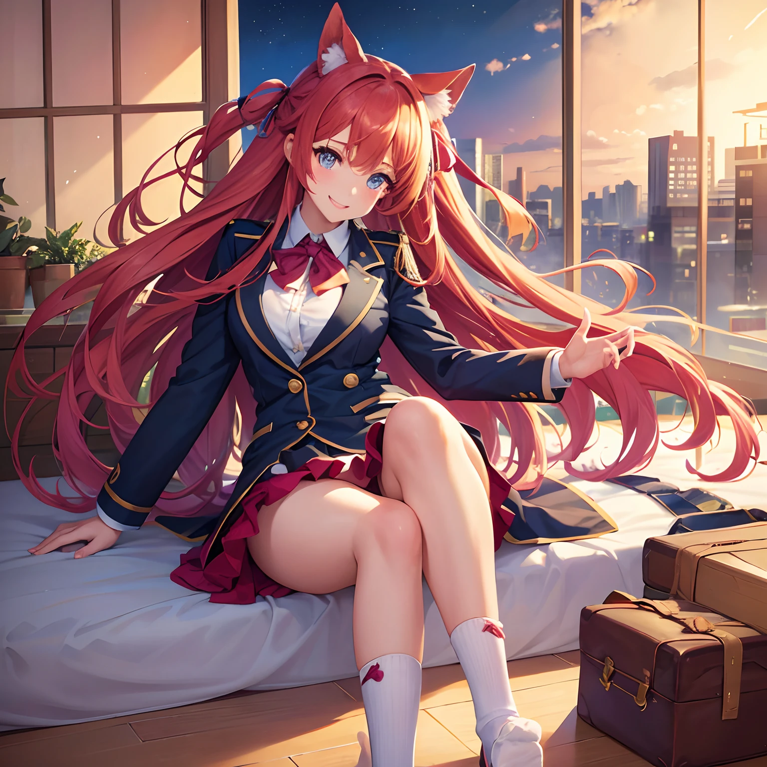 a beauty girl，harems，Multiple girls are depicted，Ribbon on uniform，blazers，A smile，girl，anime a girl，top-quality，Colossal tits，​masterpiece，Excellent style，Erotic Cute，long，超A high resolution，beautiful a girl，Lovely girl，multicolored hair，Loose socks，