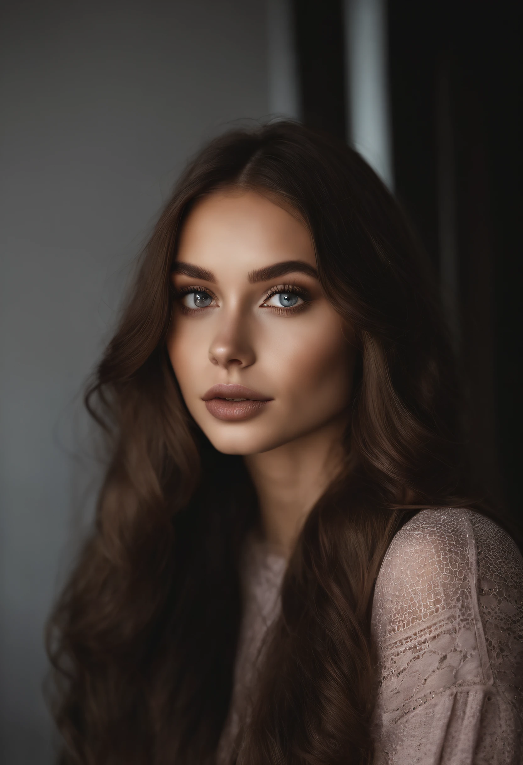 Arafed woman with black clothes, fille sexy aux yeux bruns, Portrait Sophie Mudd, cheveux noirs et grands yeux, selfie of a young woman, Yeux de chambre, Violet Myers, sans maquillage, maquillage naturel, looking straight at camera, Visage avec Artgram, Maquillage subtil, Superbe photo du corps entier, dans la chambre, clivage