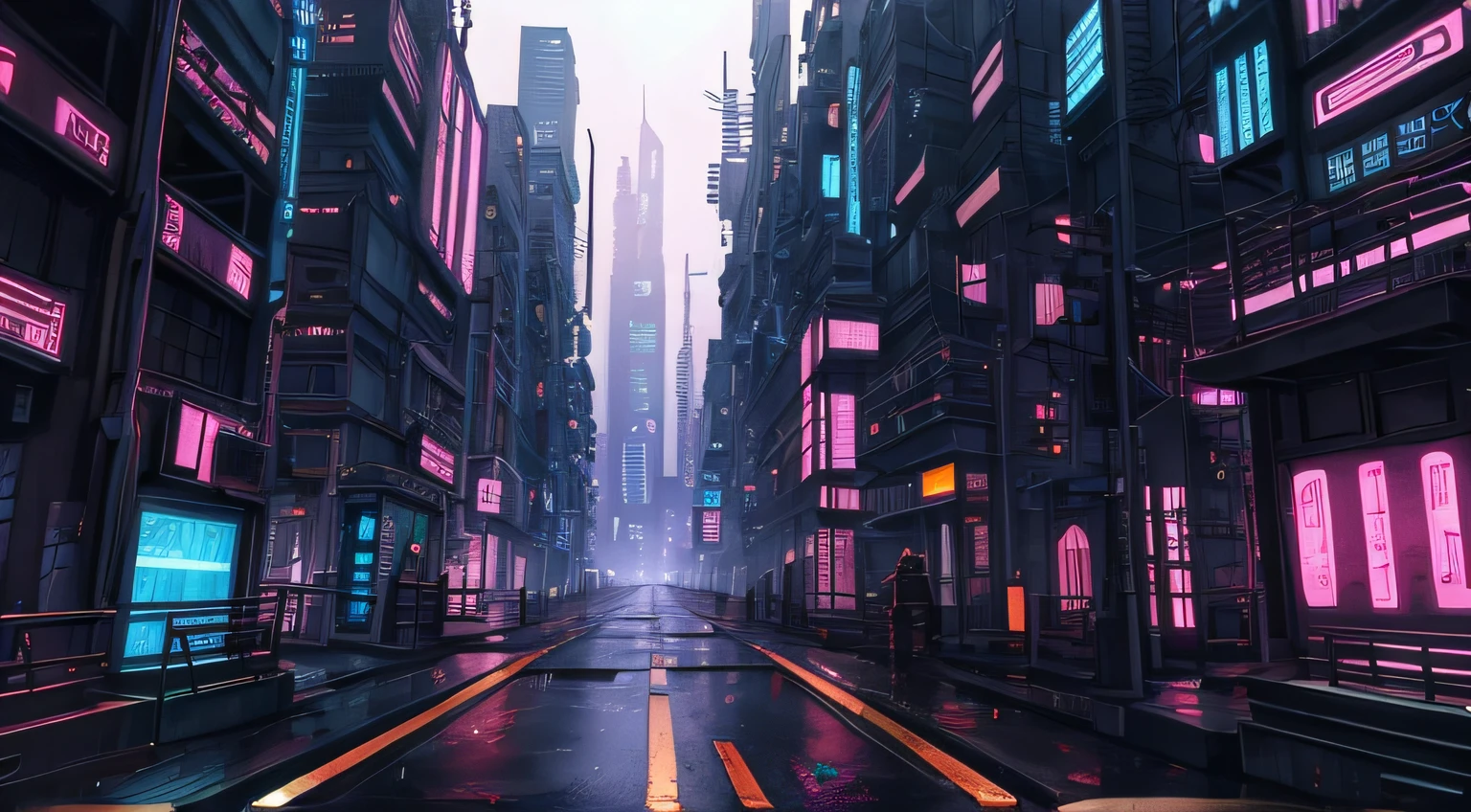 Picture of a cyberpunk city landscape, a cyberpunk city landscape environment, anime style, professional art, perfect composition, 8k, beautiful, intricate, details