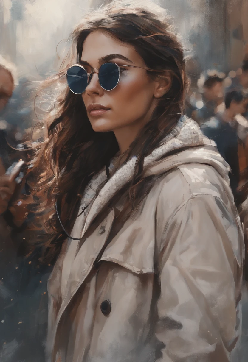 Perfect centralization, mouse bonito, Use uma jaqueta da equipe de estudantes, wearing sunglasses, Usando fones de ouvido, alegria, Standing position, beleza abstrata, Centrado, looking at the camera, Facing the camera, nearing perfection, Dynamic, altamente detalhado, liso, foco nítido, 8k, high-definition resolution, illustration, arte de Carne Griffiths e Wadim Kashin,