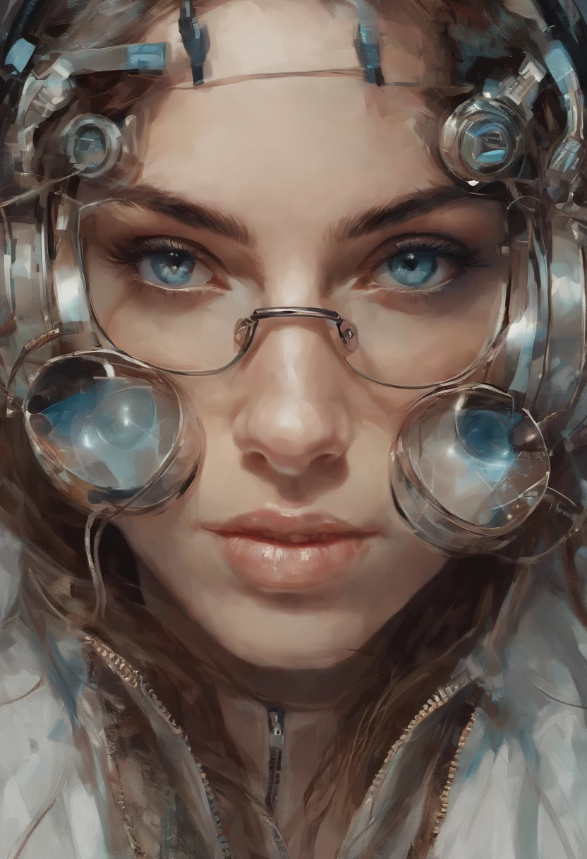 Perfect centralization, mouse bonito, Use uma jaqueta da equipe de estudantes, wearing sunglasses, Usando fones de ouvido, alegria, Standing position, beleza abstrata, Centrado, looking at the camera, Facing the camera, nearing perfection, Dynamic, altamente detalhado, liso, foco nítido, 8k, high-definition resolution, illustration, arte de Carne Griffiths e Wadim Kashin,