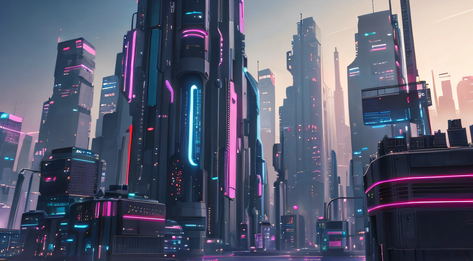 Picture of a cyberpunk city landscape, a cyberpunk city landscape environment, anime style, professional art, perfect composition, 8k, beautiful, intricate, details
