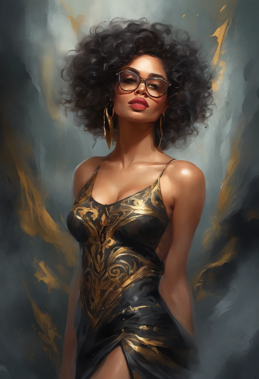 Vivid Color、vivd colour、colourfull、Ultra-detailed watercolor painting,Woman with dark skin, Afro Skin Afro Hair, Black and black curly hair, dark backgrounds,gotik, white hair, anthropomorphic female, female statue, detailed cover art, Like the Rose Goddess, No style of Alphonse Maria Mucha and Gustave Kirmuth, Art Nouveau accents, Alphonse Mucha, Gustav klimt, Marble sculpture, CG Series, Gothic art, jugendstil, behance contest winner