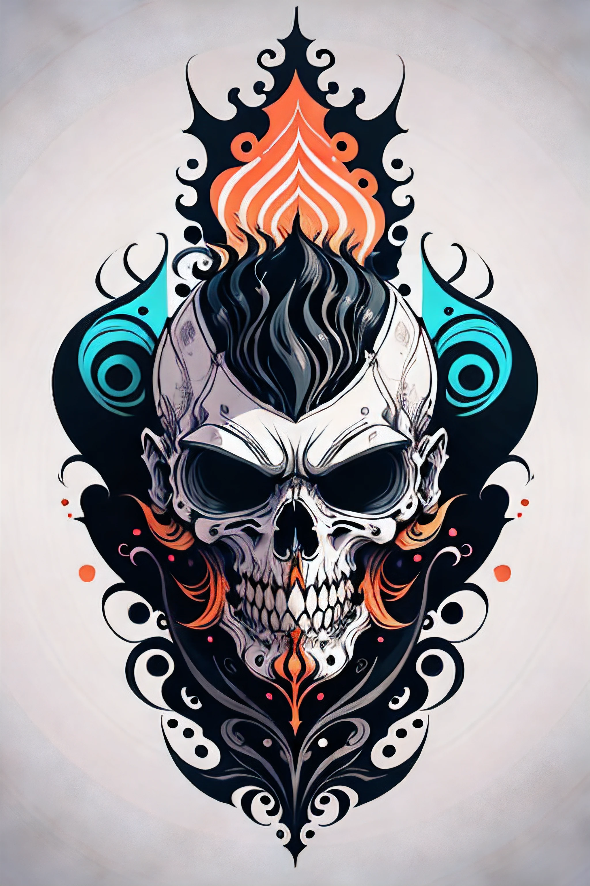 A strikingly detailed pop art sticker of a skull adorned with a handlebar mustache and a stylish posh undercut haircut against a solid black background. The image, reminiscent of a painting, features intricate line work and vibrant colors that make the skull come alive. The meticulously crafted sticker exudes a sense of sophistication and intrigue, with every tiny detail carefully considered to create a visually stunning piece. This high-quality artwork manages to blend elements of classic pop art with a modern twist, captivating viewers with its unique blend of style and creativity.