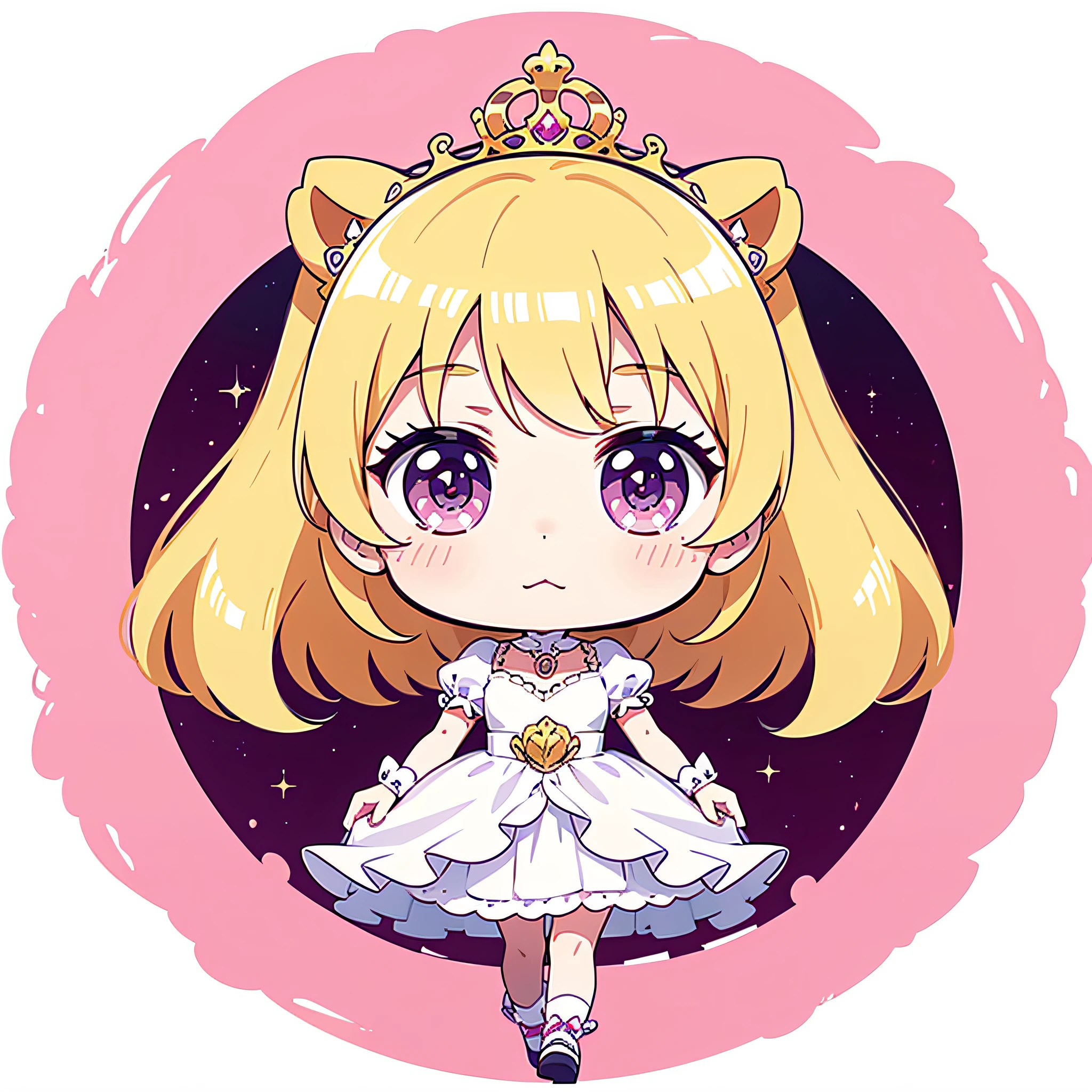 Cuerpo frontal, Mirando hacia adelante, kawaii, Lindo, 1 princesa, Orando, cabello rubio, con una tiara en la cabeza, Estilo anime chibi, Vestido de princesa detallado, Ojos rosados grandes y detallados, cuerpo completo, Fondo simple, 1 fondo de color, solid background, fondo blanco, fondo plano, empty background, Fondo del icono, Vector, Dibujo de anime con un contorno