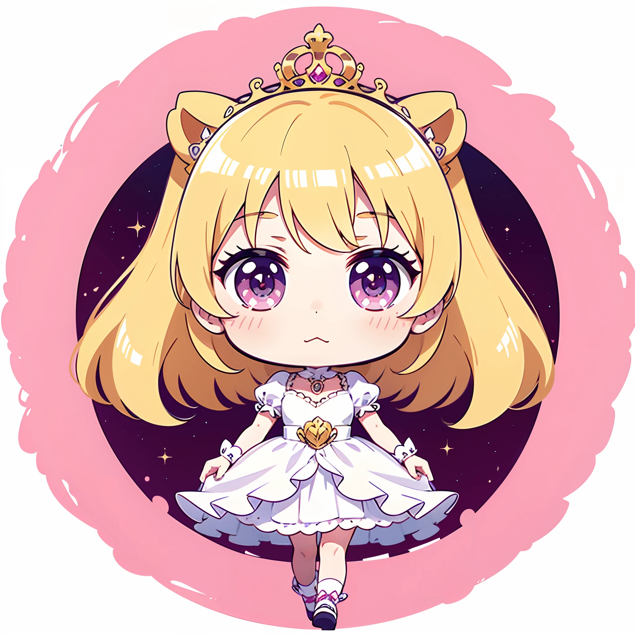 Cuerpo frontal, Mirando hacia adelante, kawaii, Lindo, 1 princesa, Orando, cabello rubio, con una tiara en la cabeza, Estilo anime chibi, Vestido de princesa detallado, Ojos rosados grandes y detallados, cuerpo completo, Fondo simple, 1 fondo de color, solid background, fondo blanco, fondo plano, empty background, Fondo del icono, Vector, Dibujo de anime con un contorno