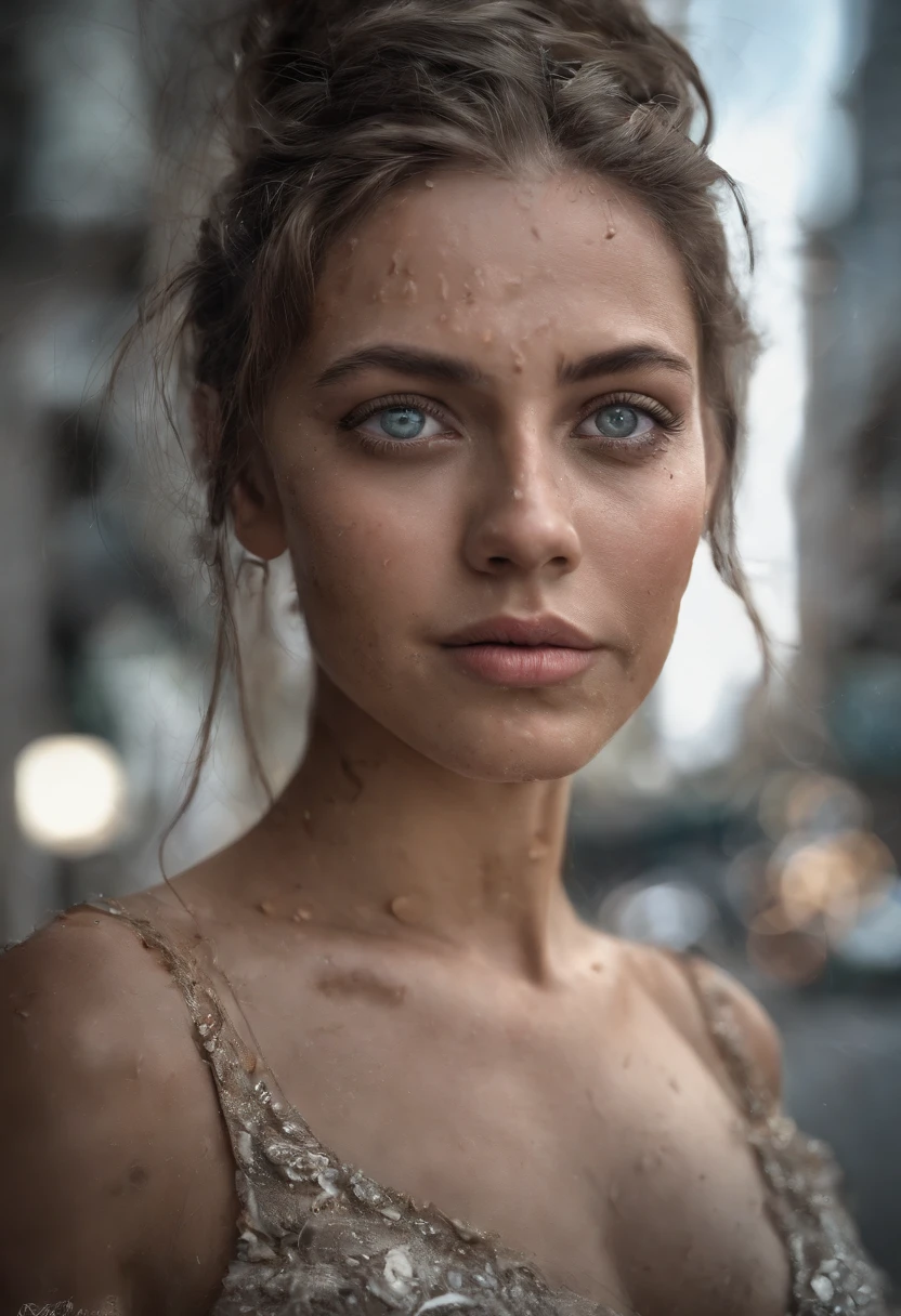 crie uma imagem de uma mulher loira, olhos azuis,  linda um meteo e setenta, elegante.