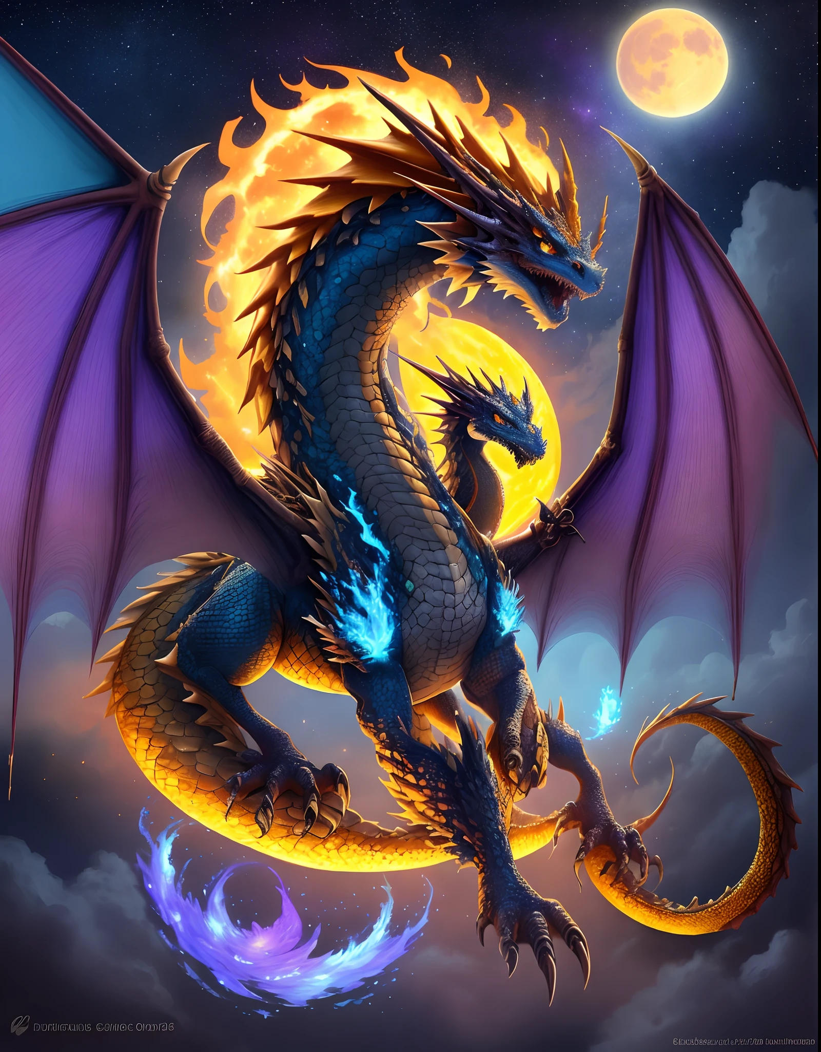(masterpiece, Best Quality, Ultra-high resolution), dragon、Night Sky