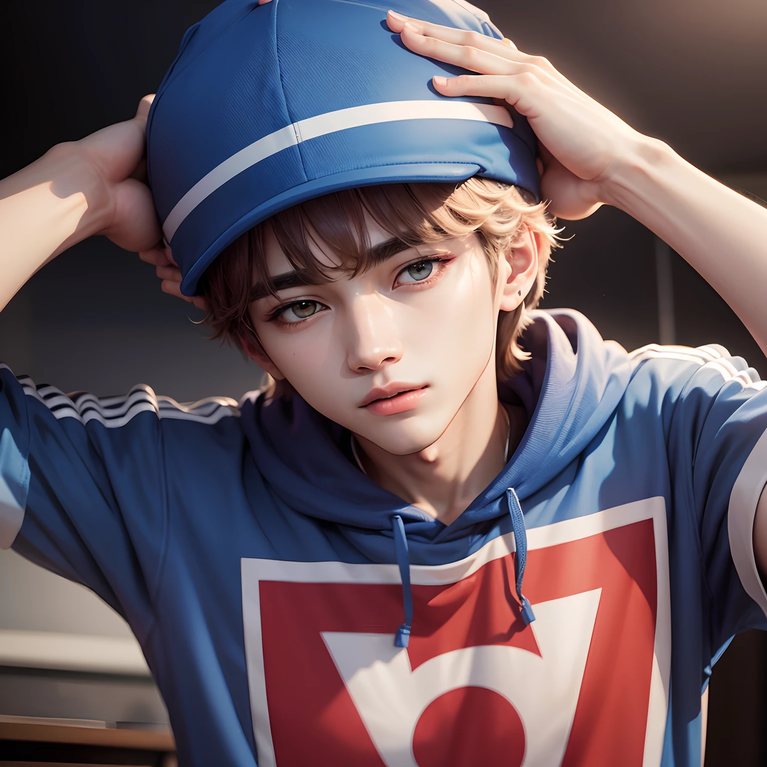 BTS' Kim Taehyung with a Sonic cap on her head