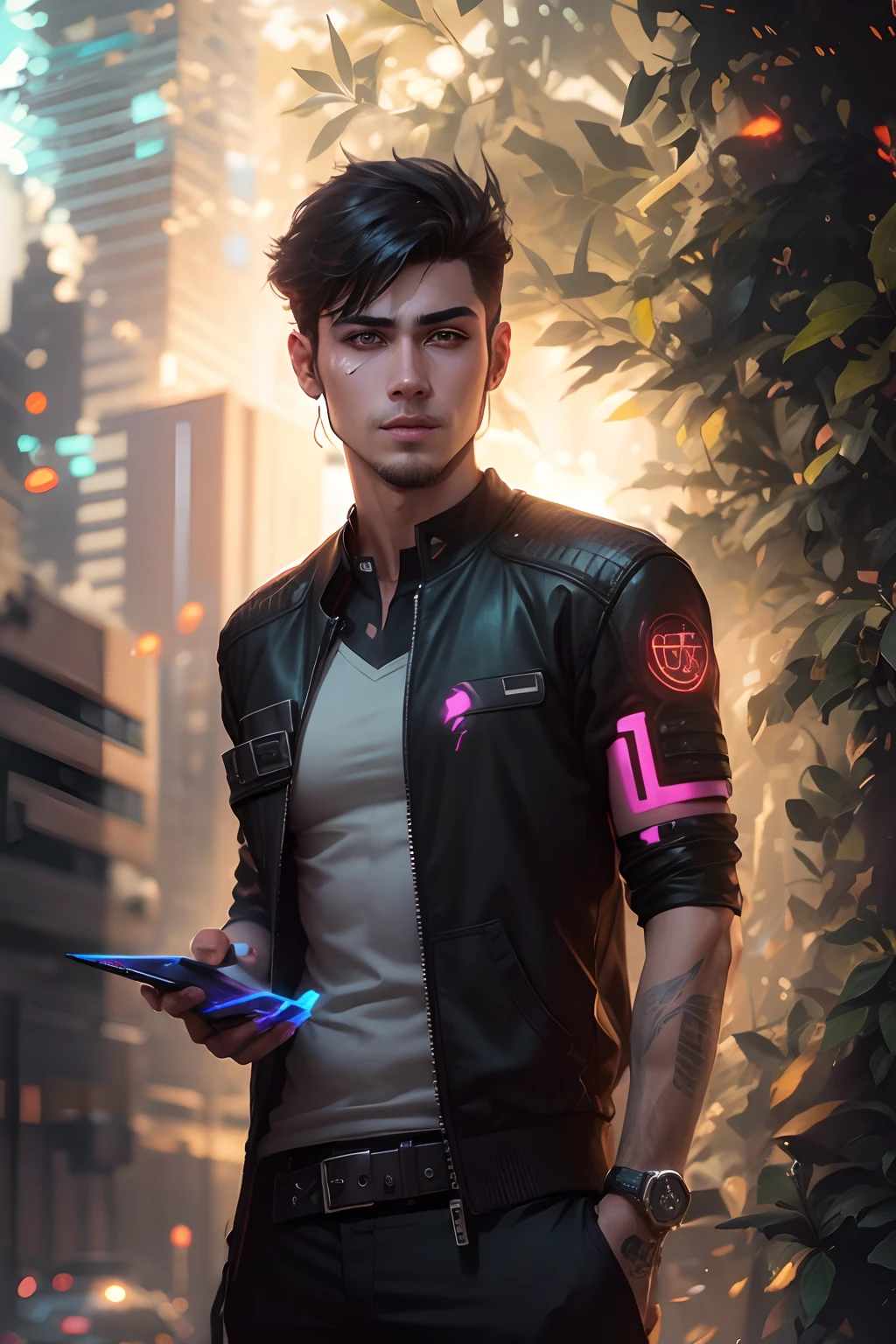 Change background cyberpunk handsome boy, realistic face