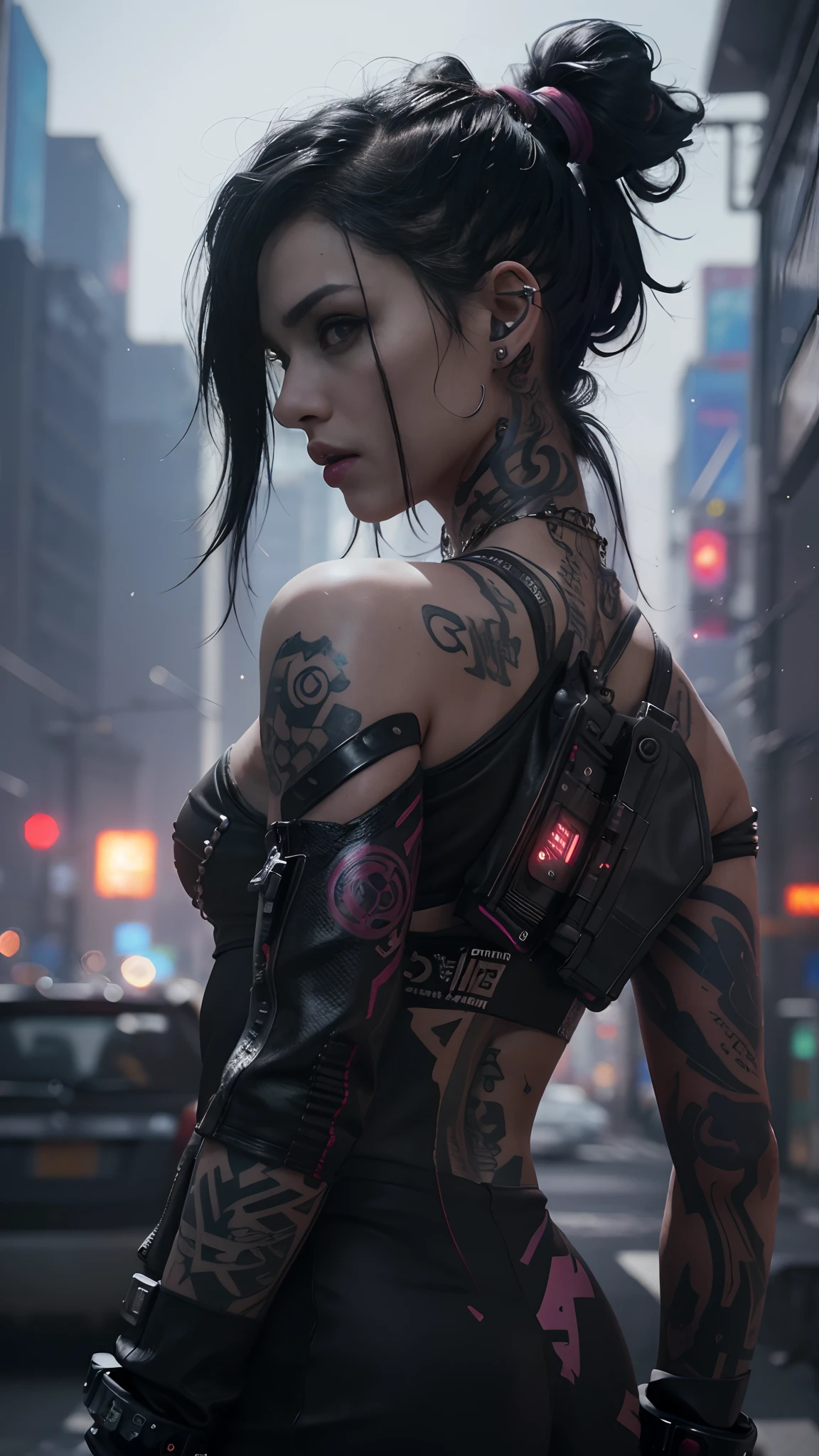 a woman with tattoos on her body and a tattoo on her arm, cyberpunk realistic girl, realistic cyberpunk, female cyberpunk realistic girl, amazing wallpaper, cyberpunk themed art, digital cyberpunk anime art, cyberpunk art style, cyberpunk beautiful girl, jet black haired cyberpunk girl, cyberpunk girl, 4k realistic wallpaper, ((top quality, 8k, masterpiece: 1.3)), 1 girl, (8k, RAW photo, best quality, masterpiece:1.2), (realistic, photo-realistic:1.37),