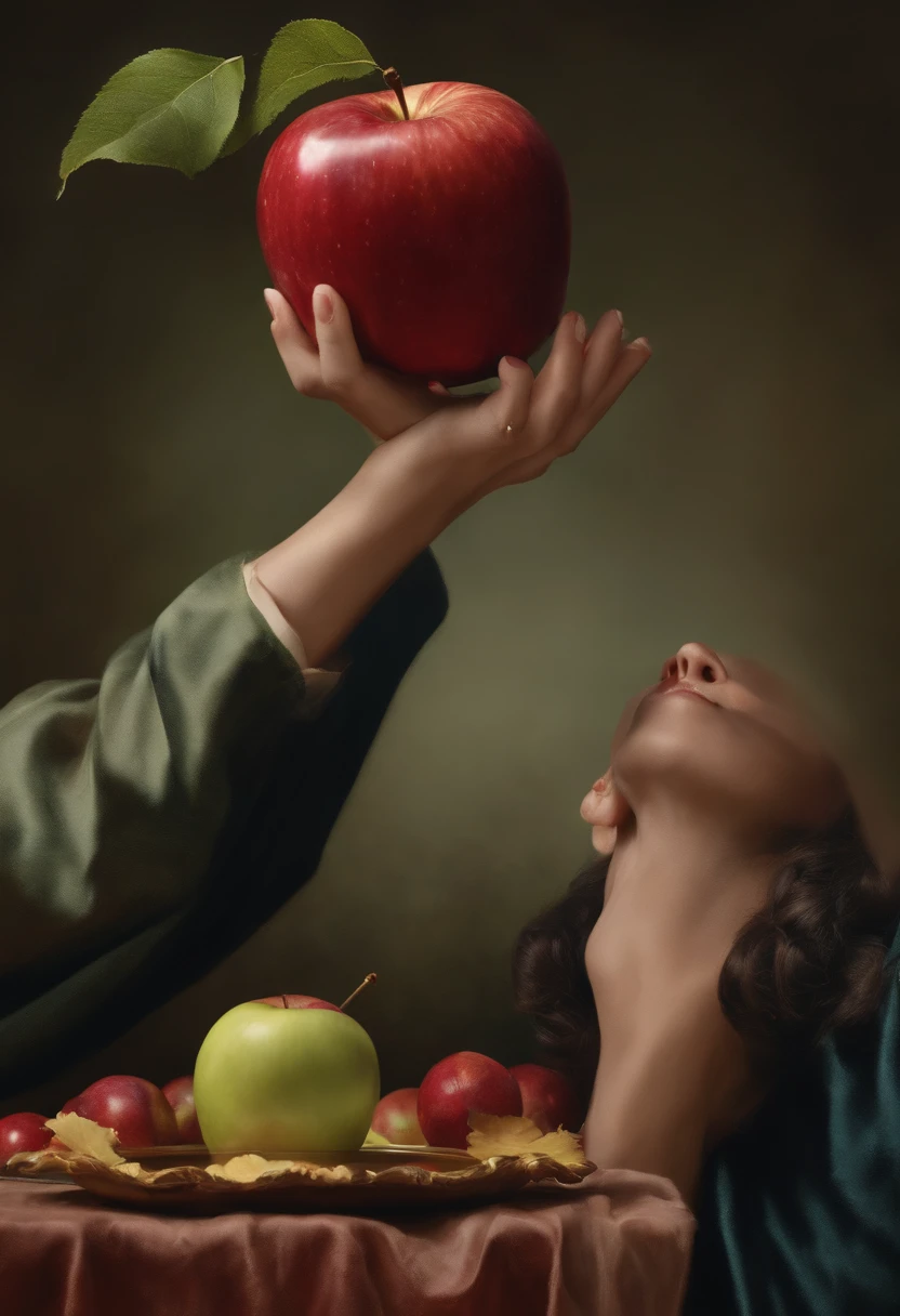 A person sacrificing their health, represented by a bitten apple, in exchange for money.