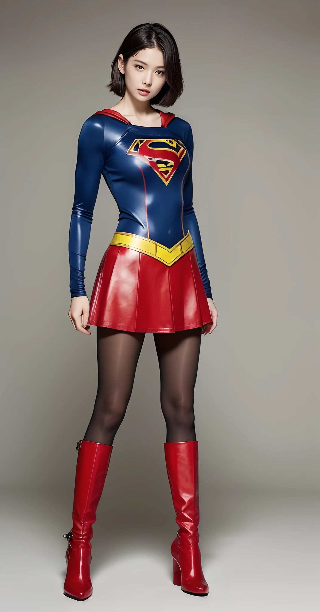 (((hang yourself)))、(((Wear black tights on your beautiful legs.)))、(((defeated)))、(((Anguished facial expressions)))、(((Eyes closed)))、(((Make the most of the original image)))、(((Supergirl Costume)))、(((shiny short hair)))、(((Suffering)))、(((Feet must necessarily be worn with black tights)))、(((You need to wear red boots)))、((Top image quality、8K))、((top-quality、8K、​masterpiece:1.3))、(((Keep your background simple)))、Crisp focus:1.2、Beautiful woman with perfect body shape:1.4、Slender Abs:1.2、a wet body:1.5、Highly detailed facial and skin texture、